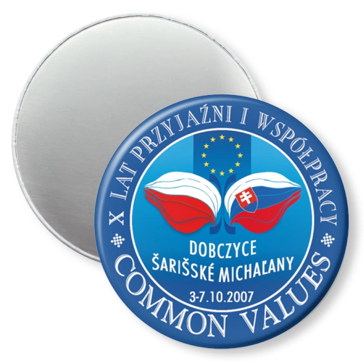przypinka magnes Dobczyce - Sariske Michalany - X Lat Przyjaźni i Współpracy