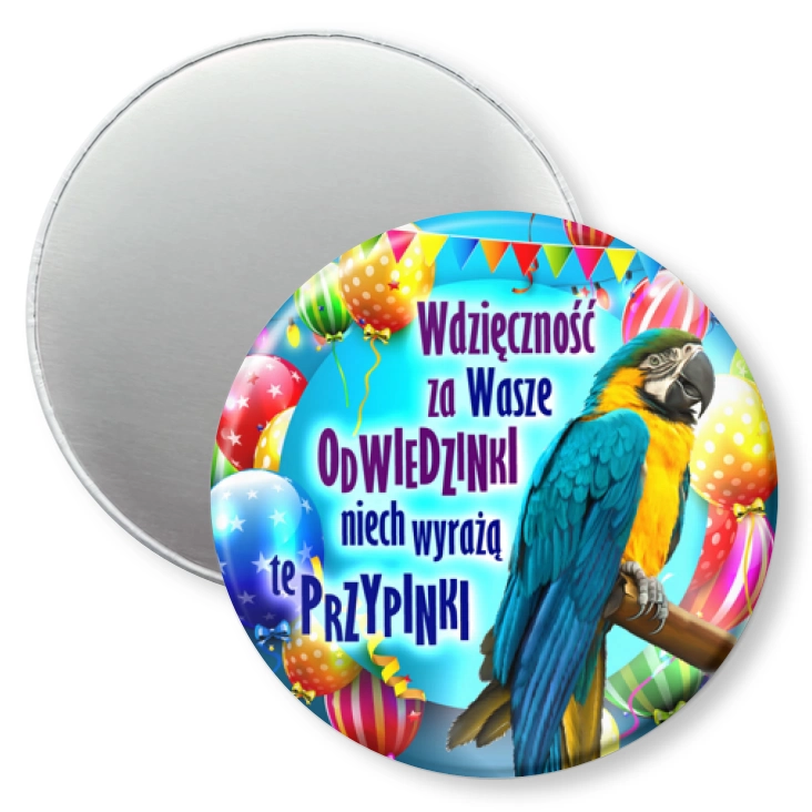 przypinka magnes Papugarnia Carmen - odwiedziny