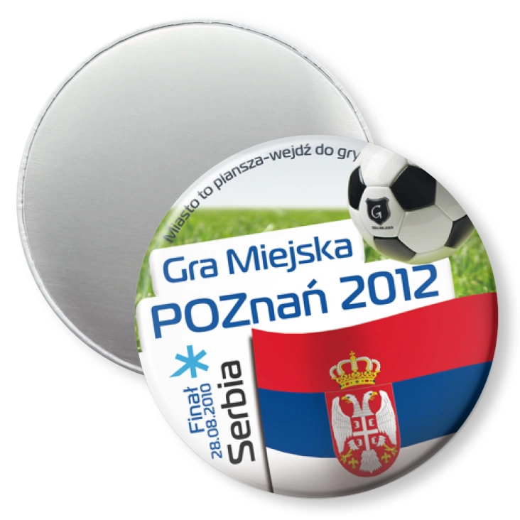 przypinka magnes Gra Miejska - Poznań 2012 - Serbia