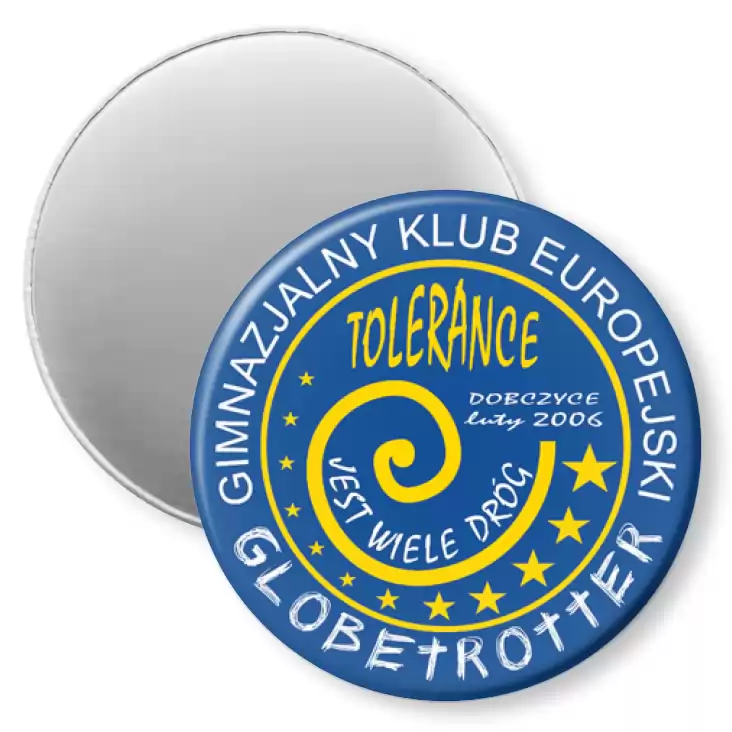 przypinka magnes Globetrotter - Gimnazjalny Klub Europejski w Dobrzycach 2006