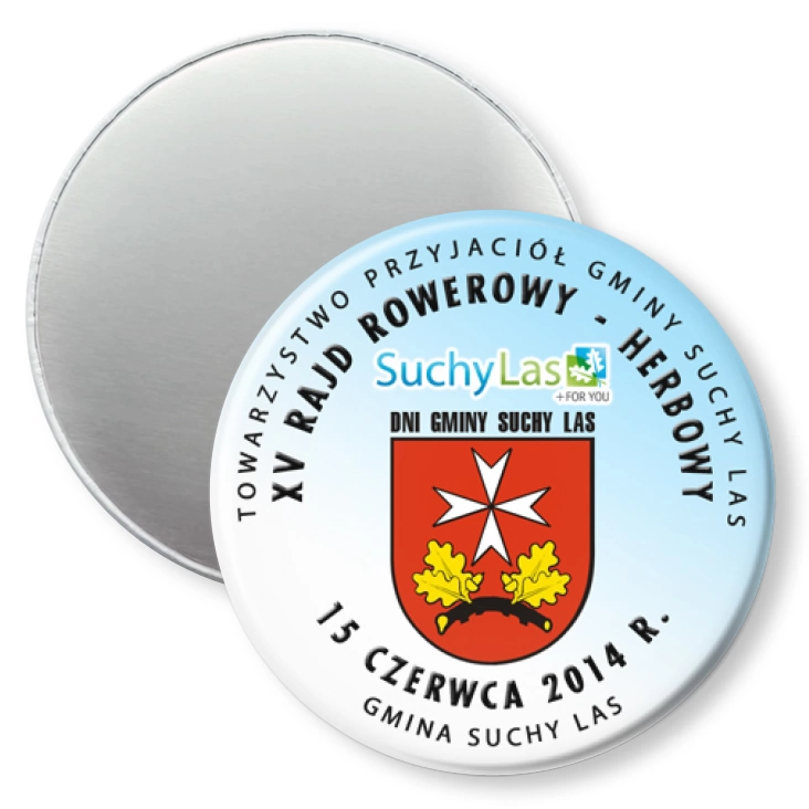 przypinka magnes XV Rajd Rowerowy Herbowy - Suchy Las 2014