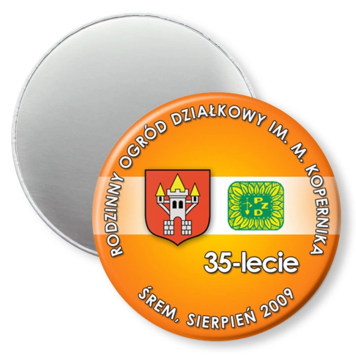 przypinka magnes Rodzinny Ogród Działkowy im. M. Kopernika