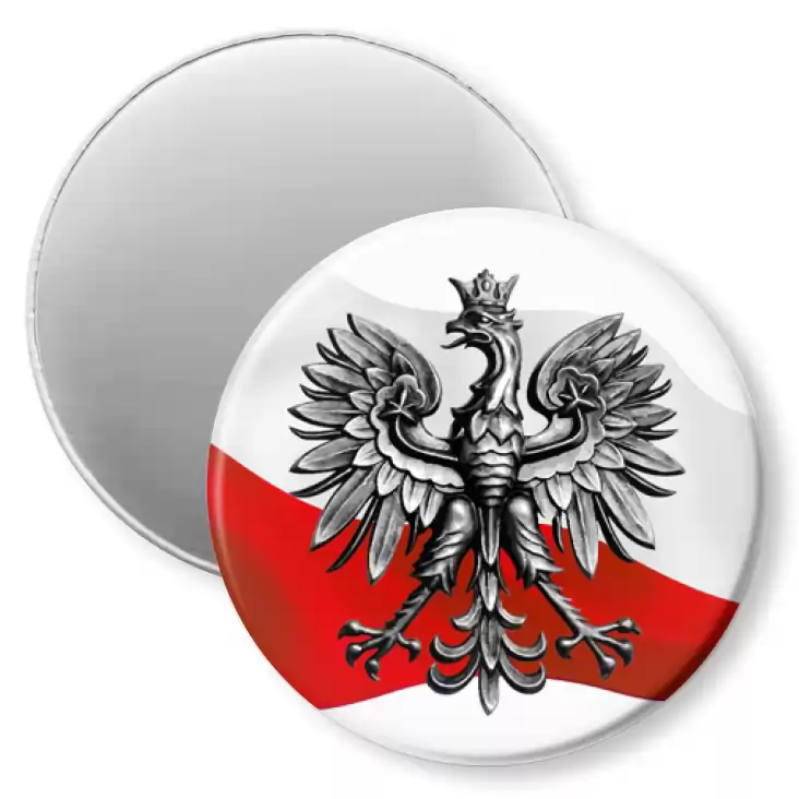 przypinka magnes Orzeł Polski na tle flagi państwowej