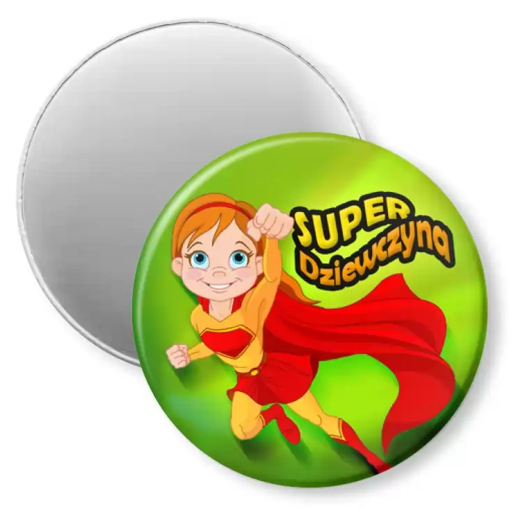 przypinka magnes Super Dziewczyna Supermanka na zielonym tle