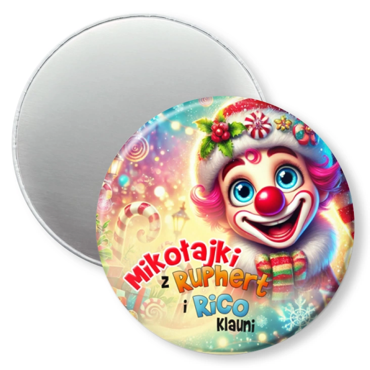 przypinka magnes Ruphert i Rico Klauni Uśmiechnięty Klaun