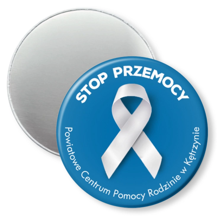 przypinka magnes Stop przemocy Powiatowe Centrum Pomocy Rodzinie w Kętrzynie