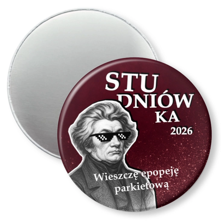 przypinka magnes Studniówka z wieszczem Mickiewiczem