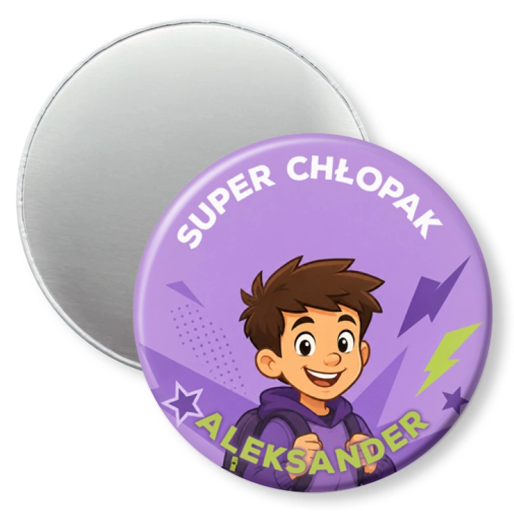 przypinka magnes Super Chłopak fiolet