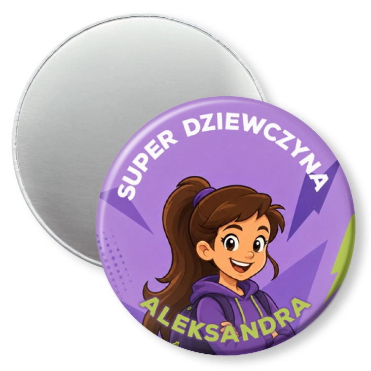 przypinka magnes Super Dziewczyna fiolet