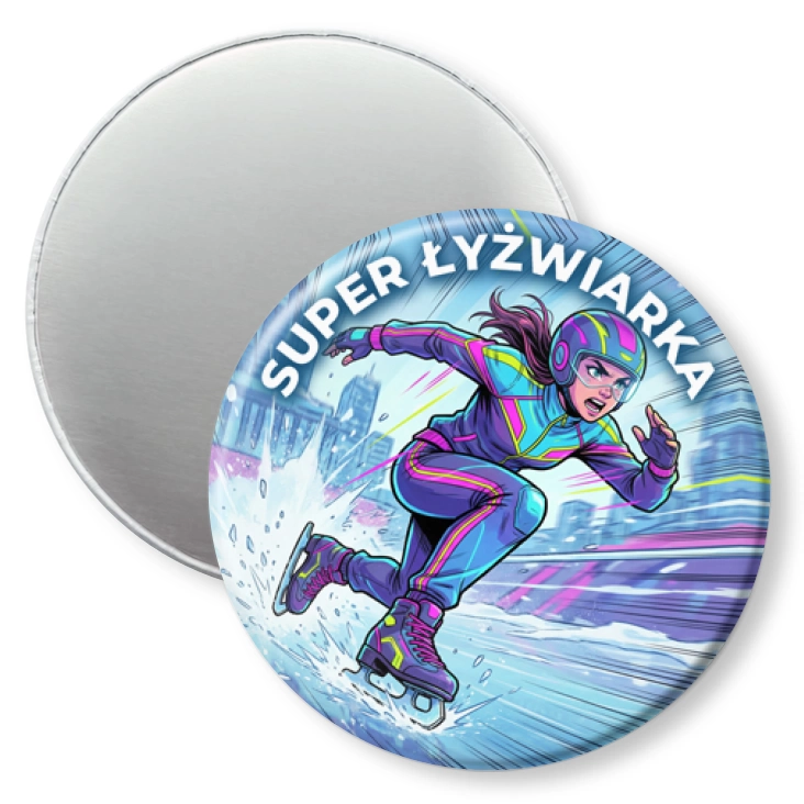 przypinka magnes Super Łyżwiarka w pędzie