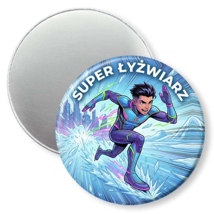 przypinka magnes Super Łyżwiarz w pędzie