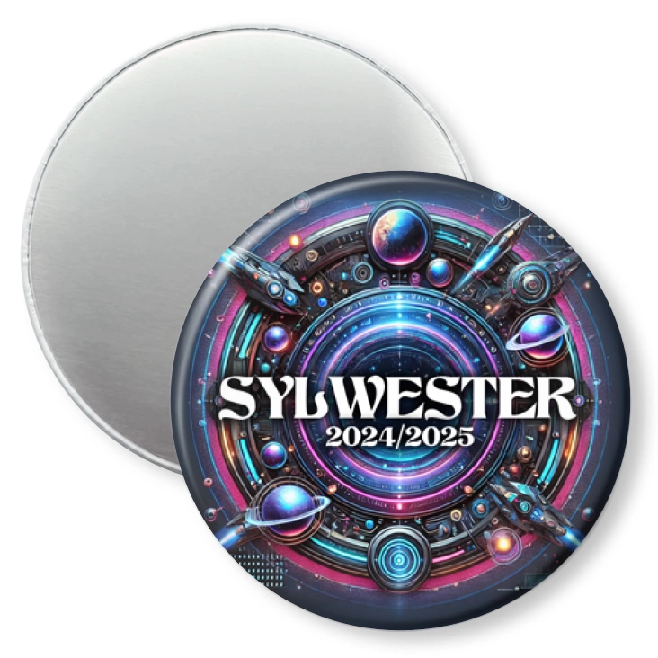 przypinka magnes Sylwester w stylu science-fiction