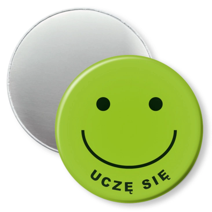 przypinka magnes Uczę się na zielonym tle