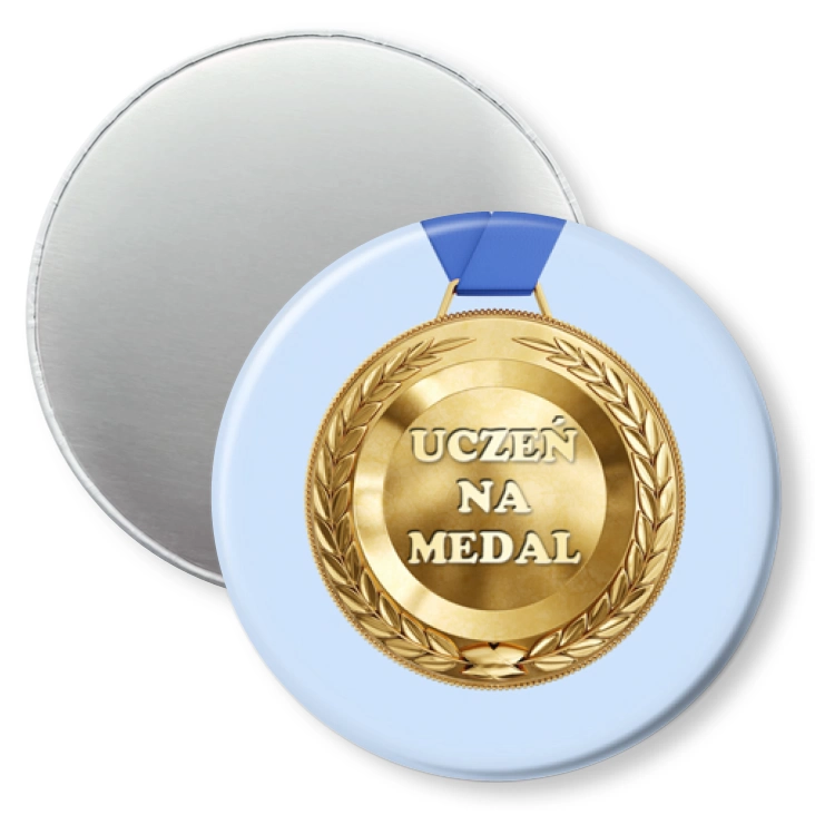 przypinka magnes Uczeń na medal na niebieskim tle