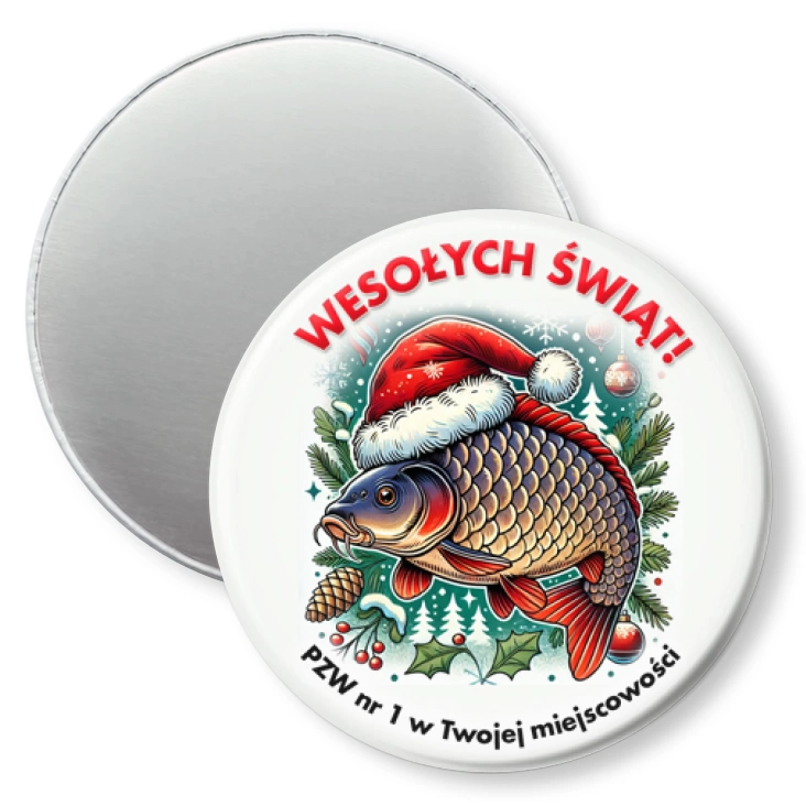 przypinka magnes Wesołych świąt od wędkarzy