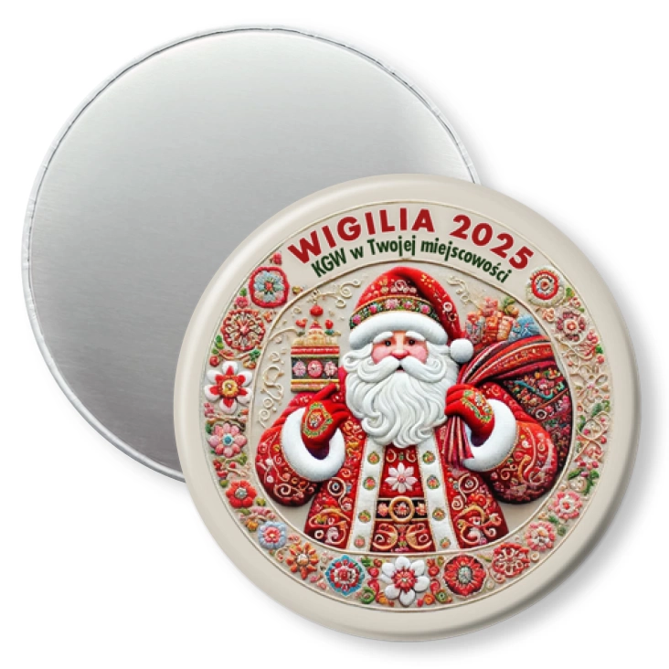 przypinka magnes Wigilia Koła Gospodyń Wiejskich haftowany Mikołaj