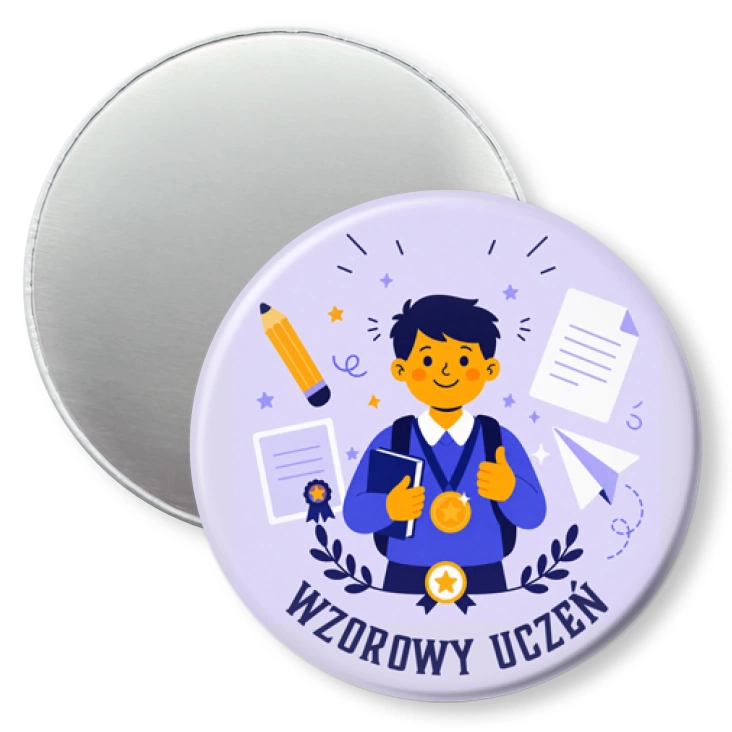 przypinka magnes Wzorowy uczeń na lawendowym tle