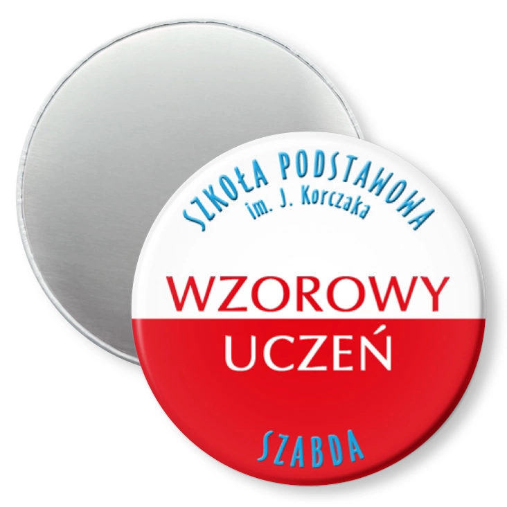 przypinka magnes Wzorowy uczeń SP im. J. Korczaka Szabda