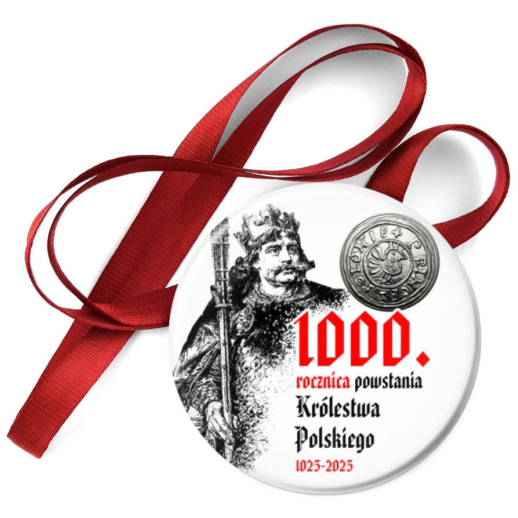 przypinka medal 1000 rocznica Królestwa Polskiego z denarem