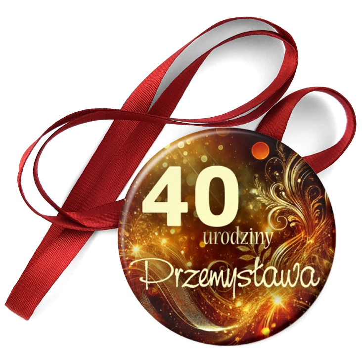 przypinka medal 40 urodziny tlo ciemne zloto