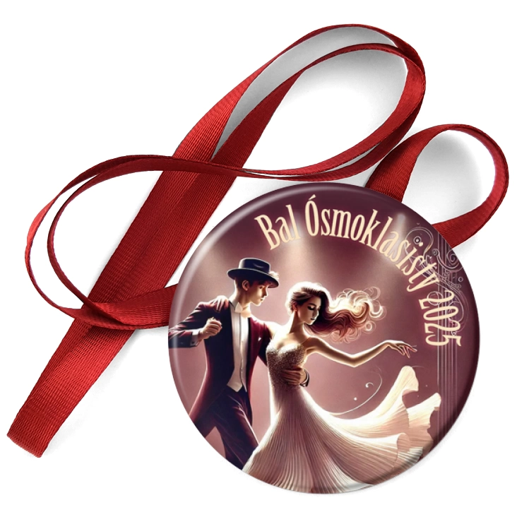 przypinka medal Bal Ósmoklasisty bordowy z fedorą