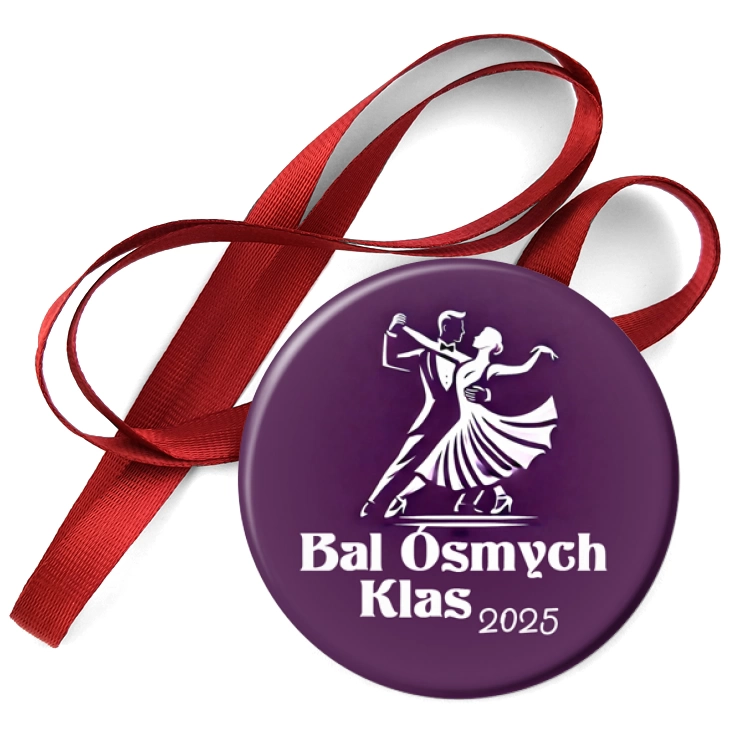 przypinka medal Bal ósmoklasisty fioletowa z parą i muszkami