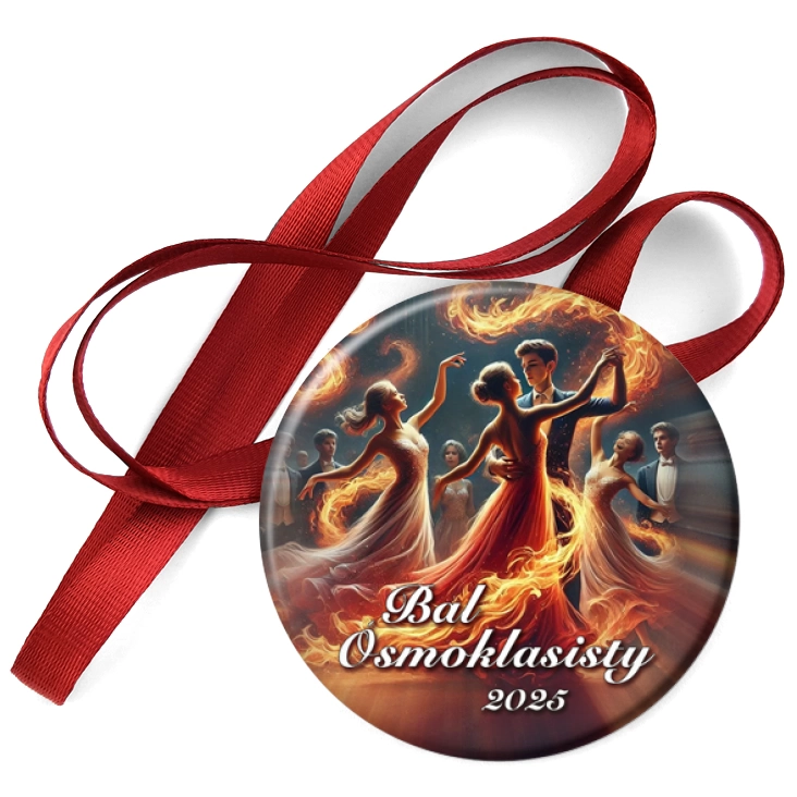 przypinka medal Bal Ósmoklasisty trzy tańczące ogniste dziewczyny