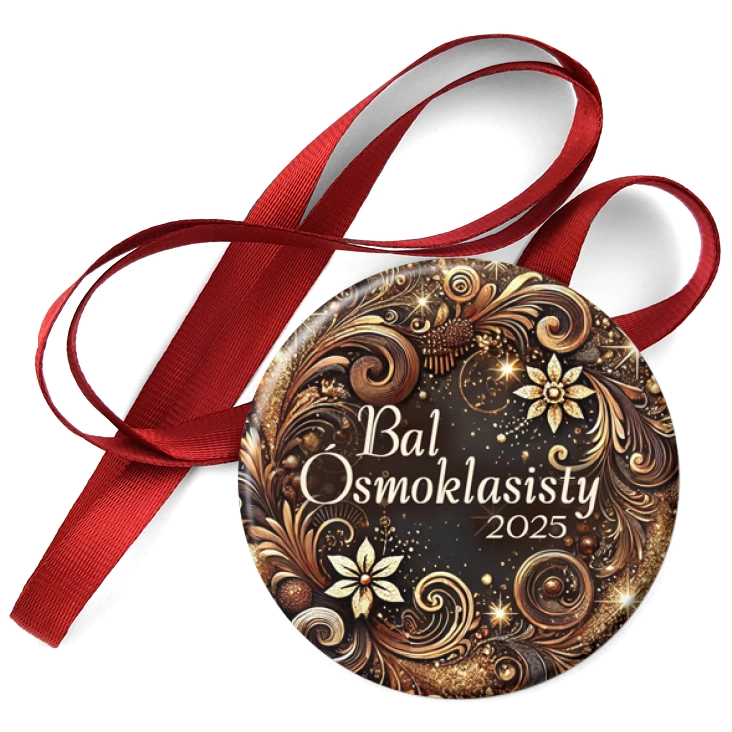 przypinka medal Bal Ósmoklasisty wzorzysta ciemny brąz