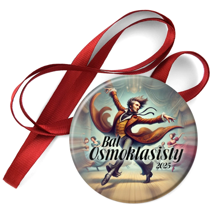 przypinka medal Bal Ósmoklasisty z tańczącym Mickiewiczem