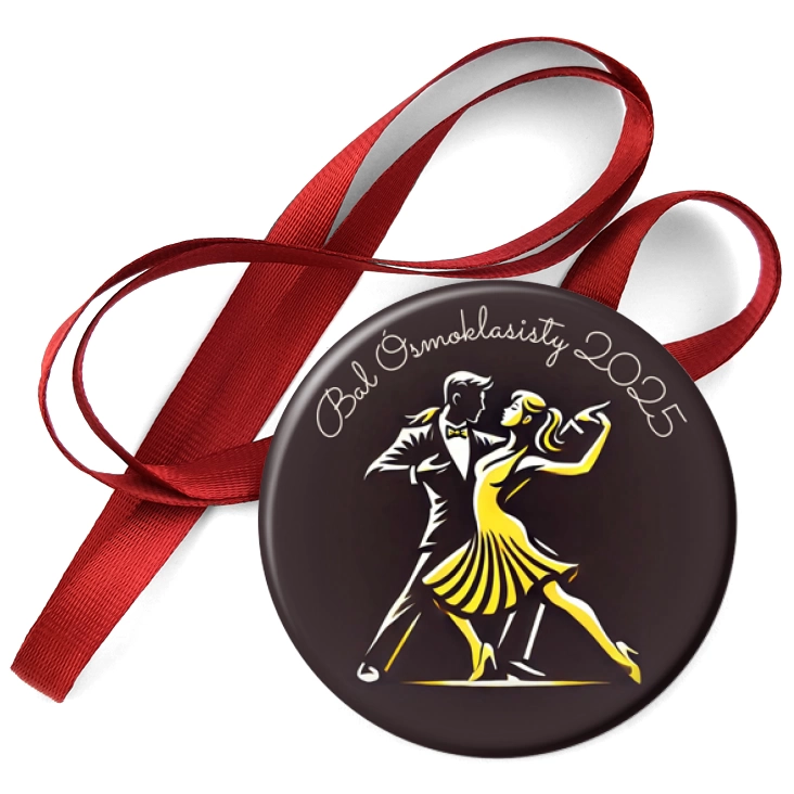 przypinka medal Bal ósmoklasisty żółta z parą i muszkami