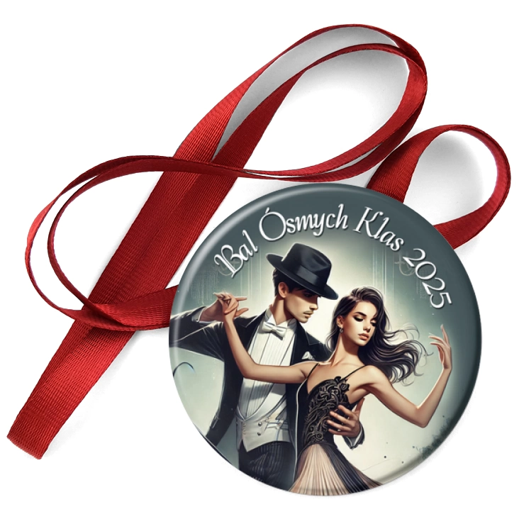 przypinka medal Bal Ósmych Klas czarna z fedorą