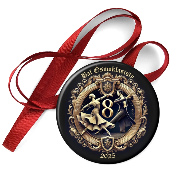 przypinka medal Bal Ósmych Klas herb award na czarnym tle