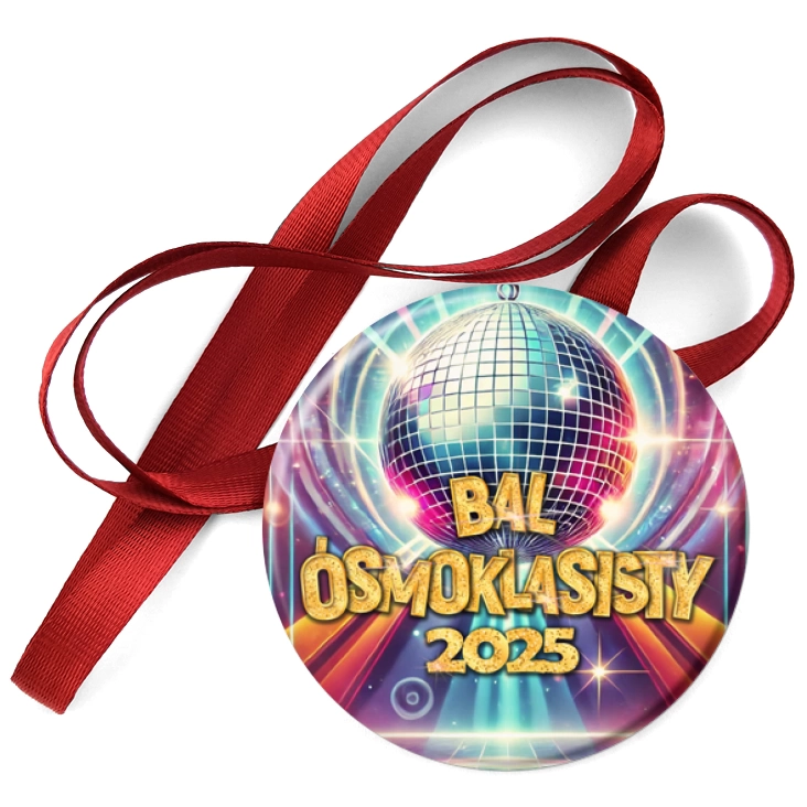przypinka medal Bal ósmych klas z kulą i sceną disco