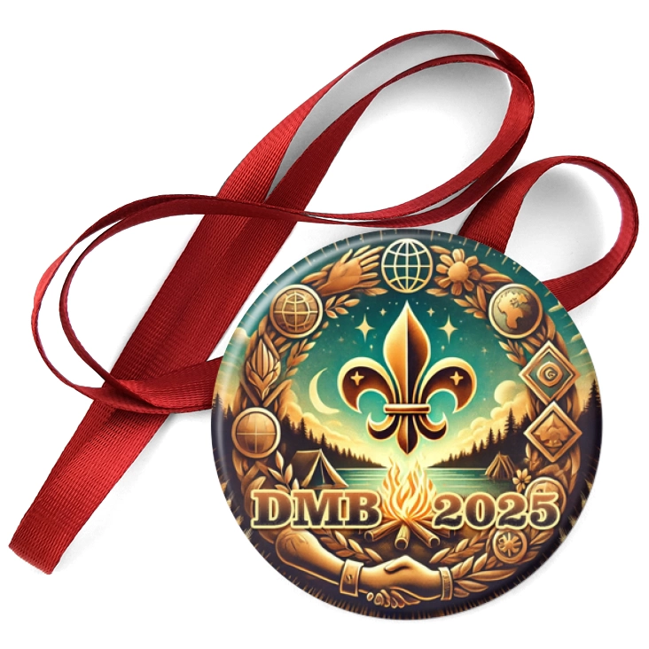 przypinka medal DMB Dzien Myśli Braterskiej lilijka nad ogniskiem