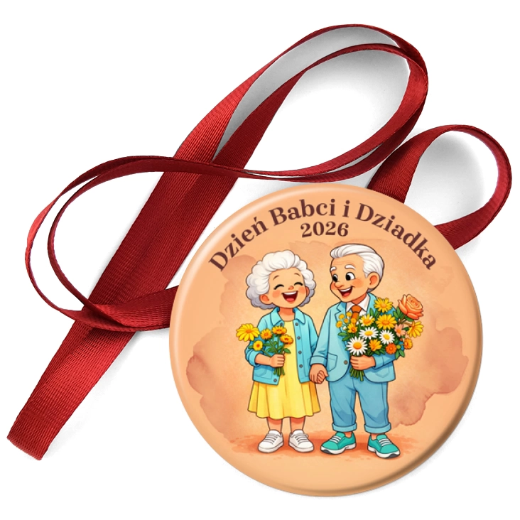 przypinka medal Dzień Babci i Dziadka para uśmiechniętych dziadków
