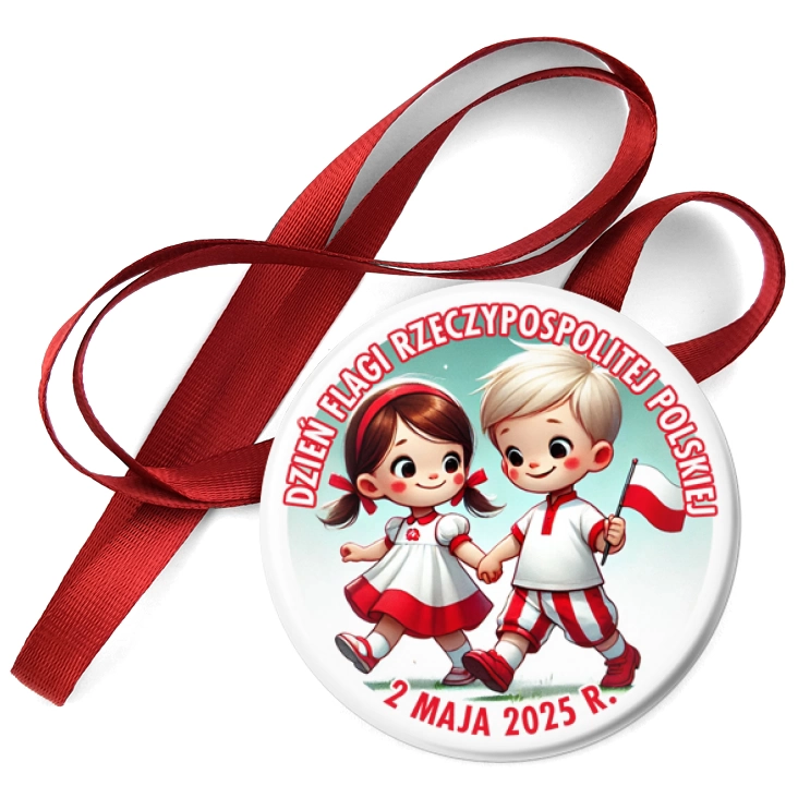 przypinka medal Dzień Flagi dziewczynka i chłopiec