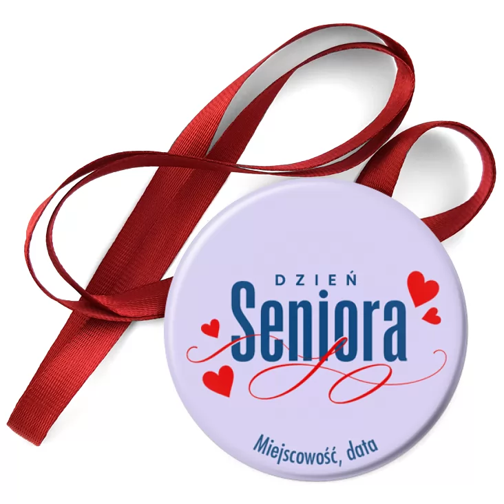 przypinka medal Dzień Seniora na fioletowym tle