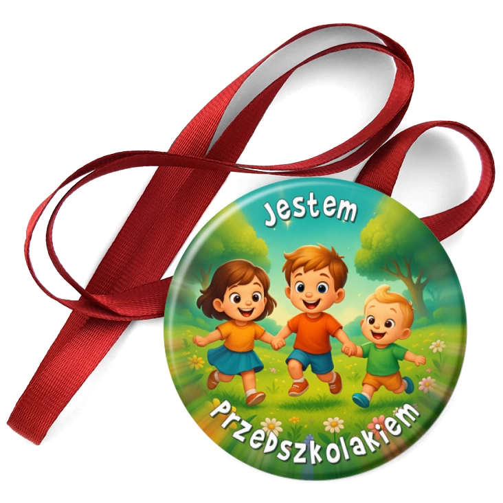 przypinka medal Jestem przedszkolakiem dzieci na łące