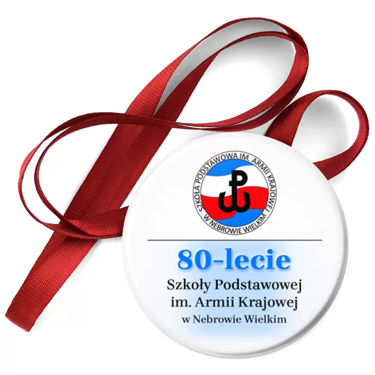 przypinka medal Jubileusz 80-lecia SP im. Armii Krajowej w Nebrowie Wielkim