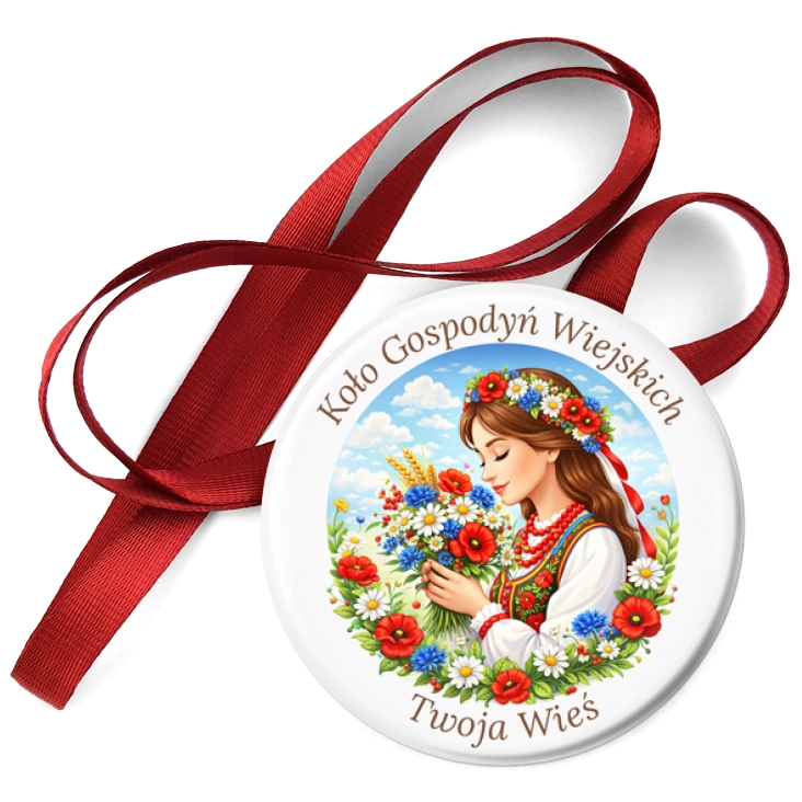 przypinka medal Koło Gospodyń Wiejskich dziewczyna z kwiatami