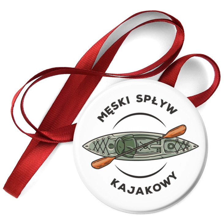 przypinka medal Męski spływ kajakowy na białym tle