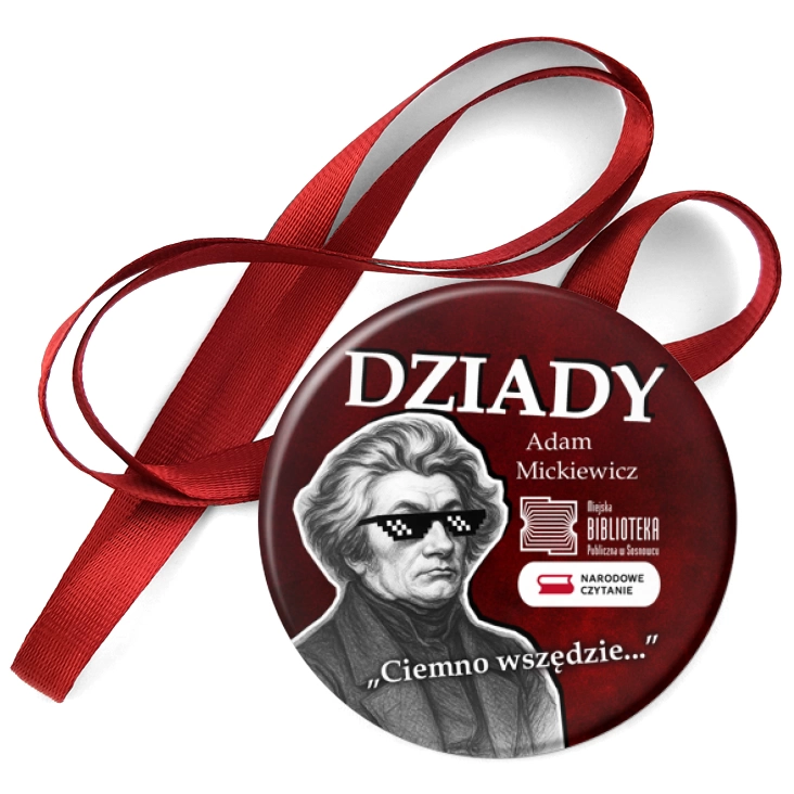 przypinka medal Narodowe Czytanie Bibliotek Publiczna w Sosnowcu