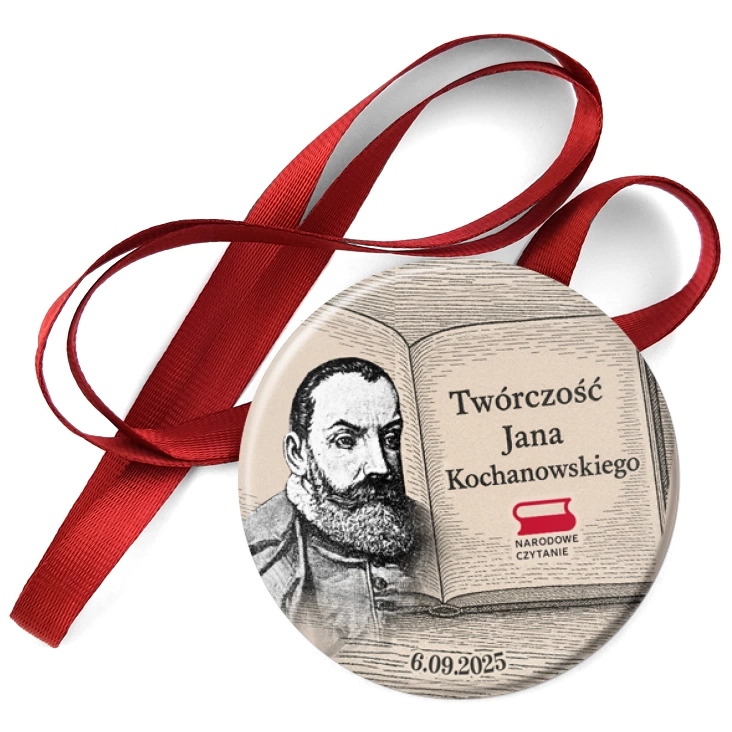przypinka medal Narodowe Czytanie Twórczość Jana Kochanowskiego