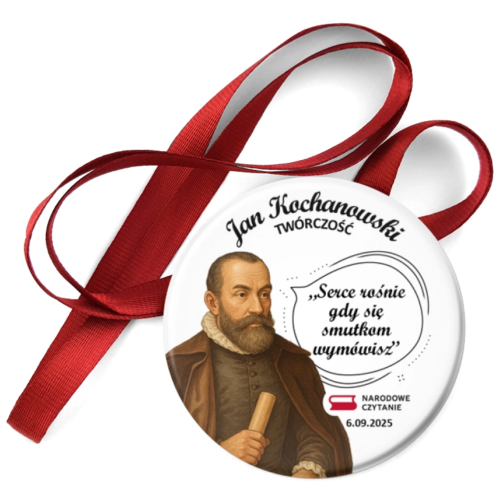 przypinka medal Narodowe Czytanie z cytatem Jana Kochanowskiego