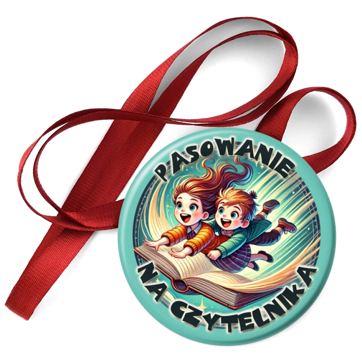 przypinka medal Pasowanie na czytelnika lot na książce