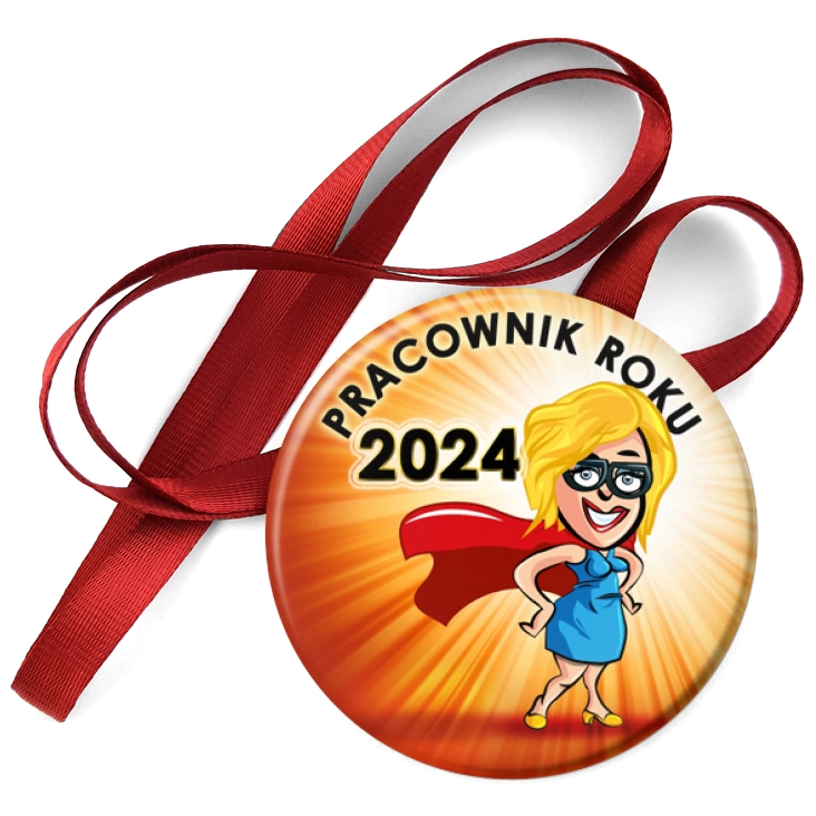 przypinka medal Pracownik Roku superwoman w okularach
