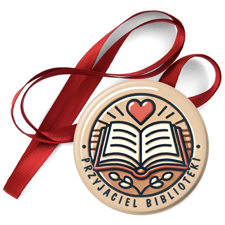 przypinka medal Przyjaciel biblioteki serce i książka