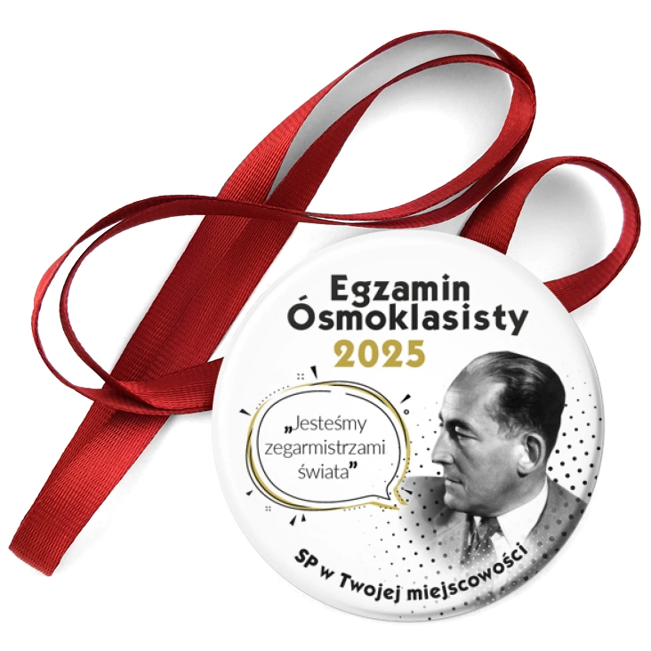 przypinka medal Egzamin Ósmoklasisty z Janem Brzechwą