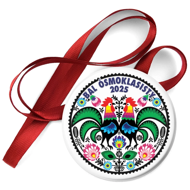 przypinka medal Bal ósmoklasisty folk z kogutami