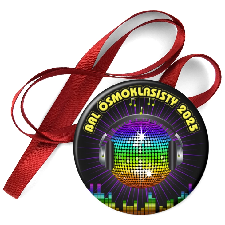 przypinka medal Bal Ósmoklasisty z kulą disco i słuchawkami